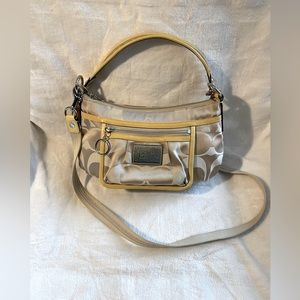 COACH Signature C Canvas 2-Way Poppy with Front Pocket Flap (Yellow and Beige)